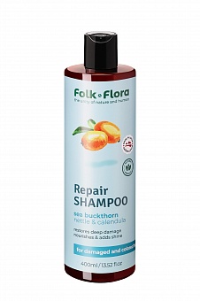 FOLK & FLORA ''Sea Buckthorn'' восстанавливающий шампунь с облепихой для окрашенных и поврежденных волос, 400 мл